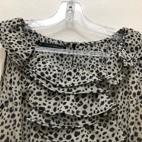 Maurices W Size 7/8 Black/Cream Scoop Neck Knee Length Dress with Ruffle Detail - Picture 5 of 16